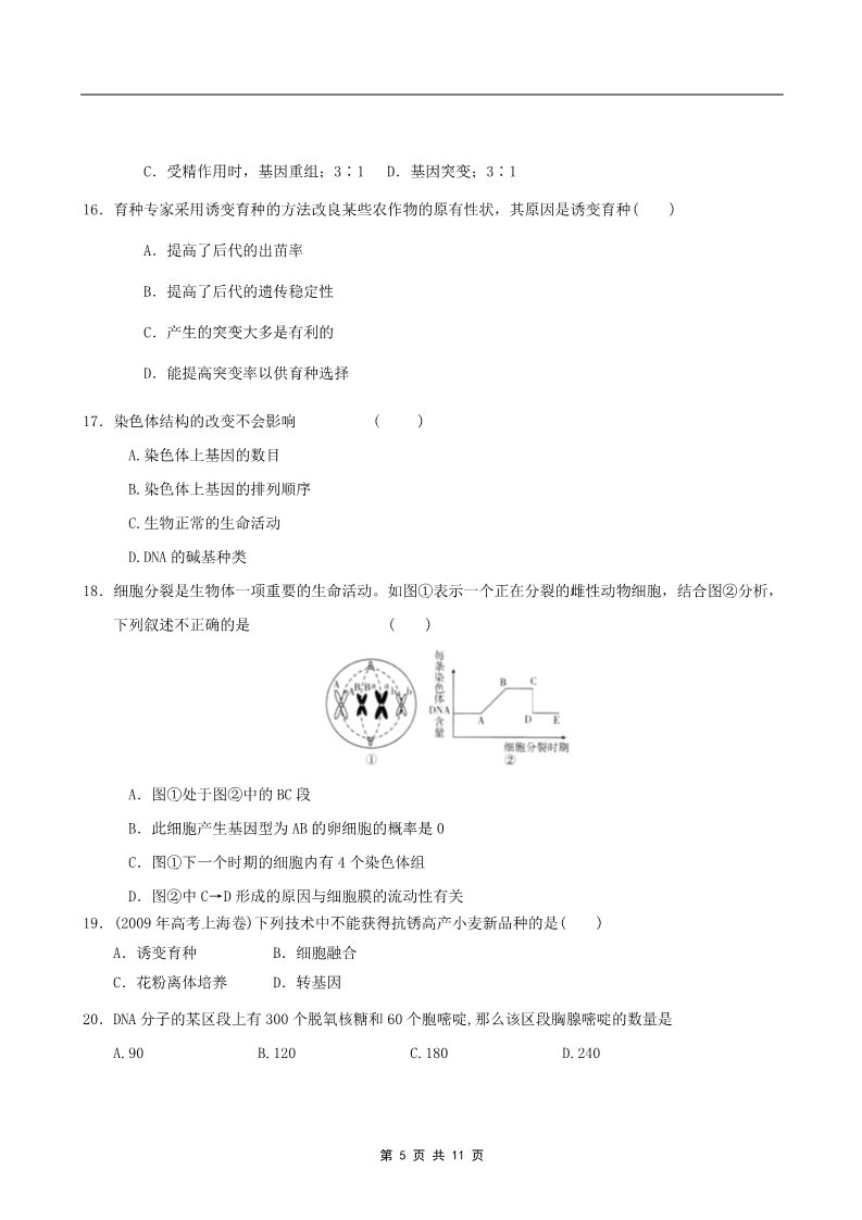 高中生物必修二2011年山东省学业水平测试必修二生物模拟试题（人教版） (6)第5页