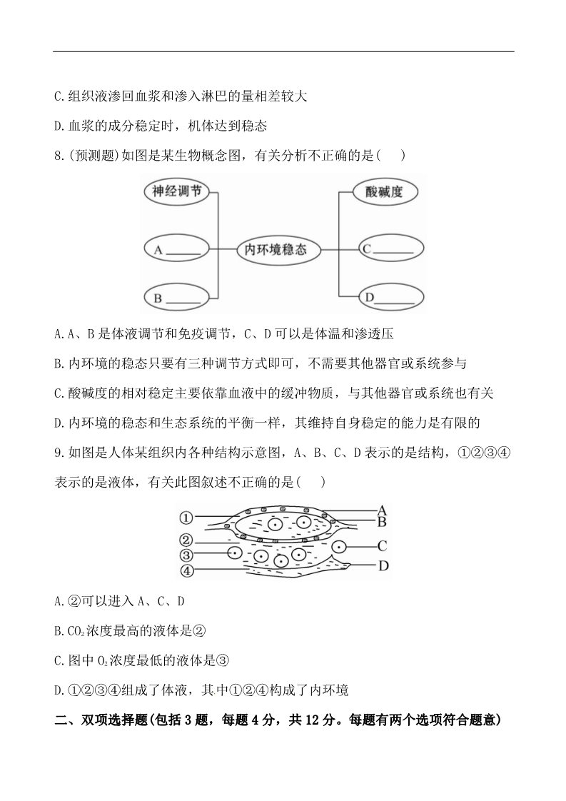 高中生物必修三2013版课时提能演练：3.1.0人体的内环境与稳态第3页