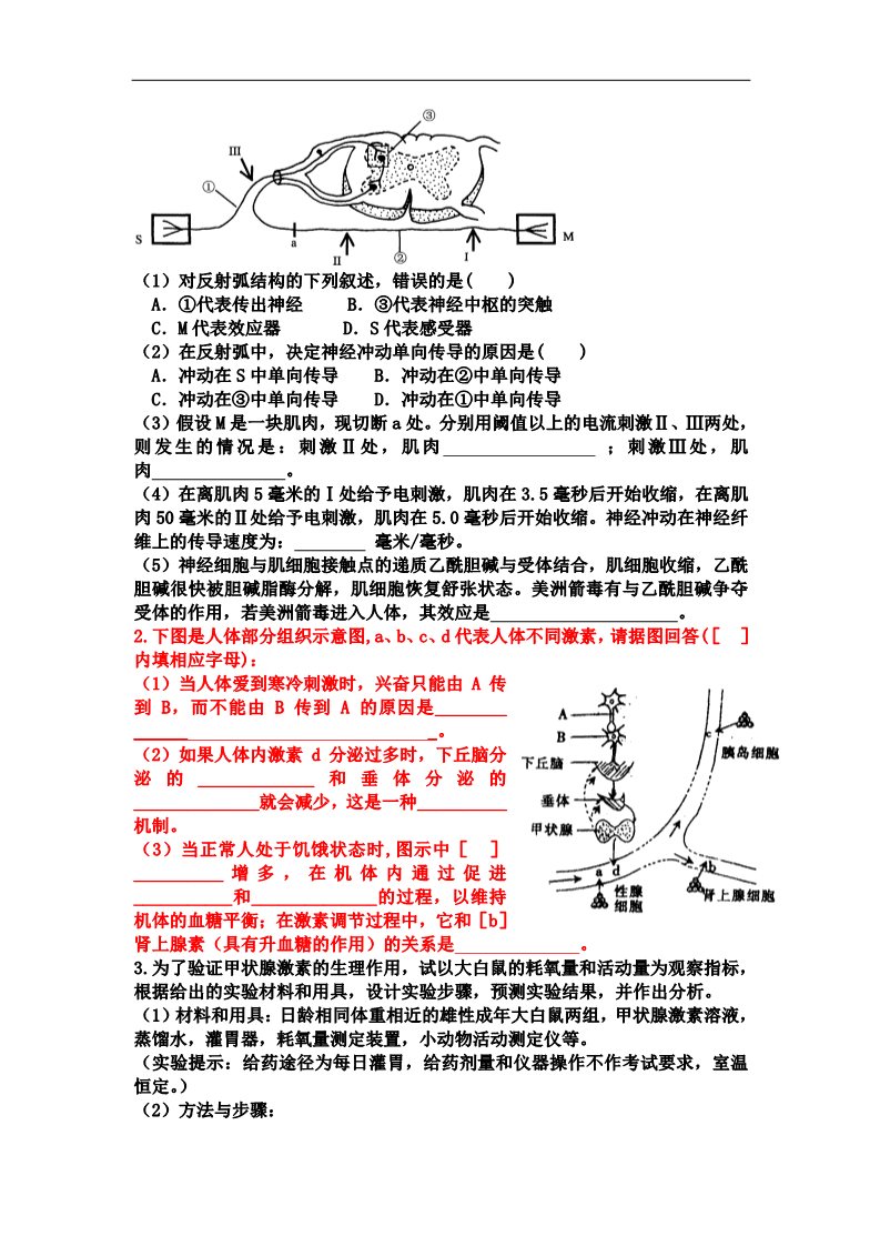 高中生物必修三2013人教版必修三第2章《动物和人体生命活动的调节》word同步测试1第4页