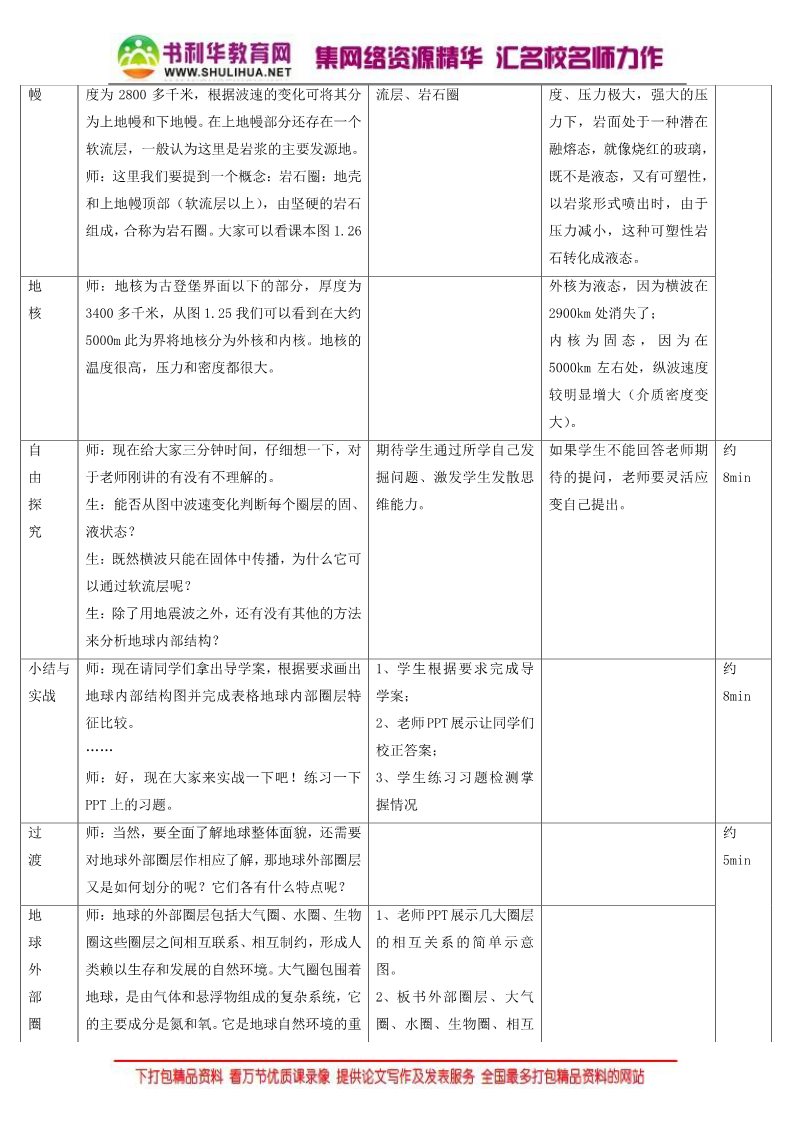 高中地理必修一地理人教版一师一优课必修一教学设计：第一章 第四节《地球的圈层结构》2 Word版含答案第4页