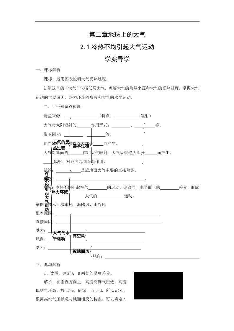 高中地理必修一地理：2.1《冷热不均引起大气运动》学案（新人教版必修1）第1页