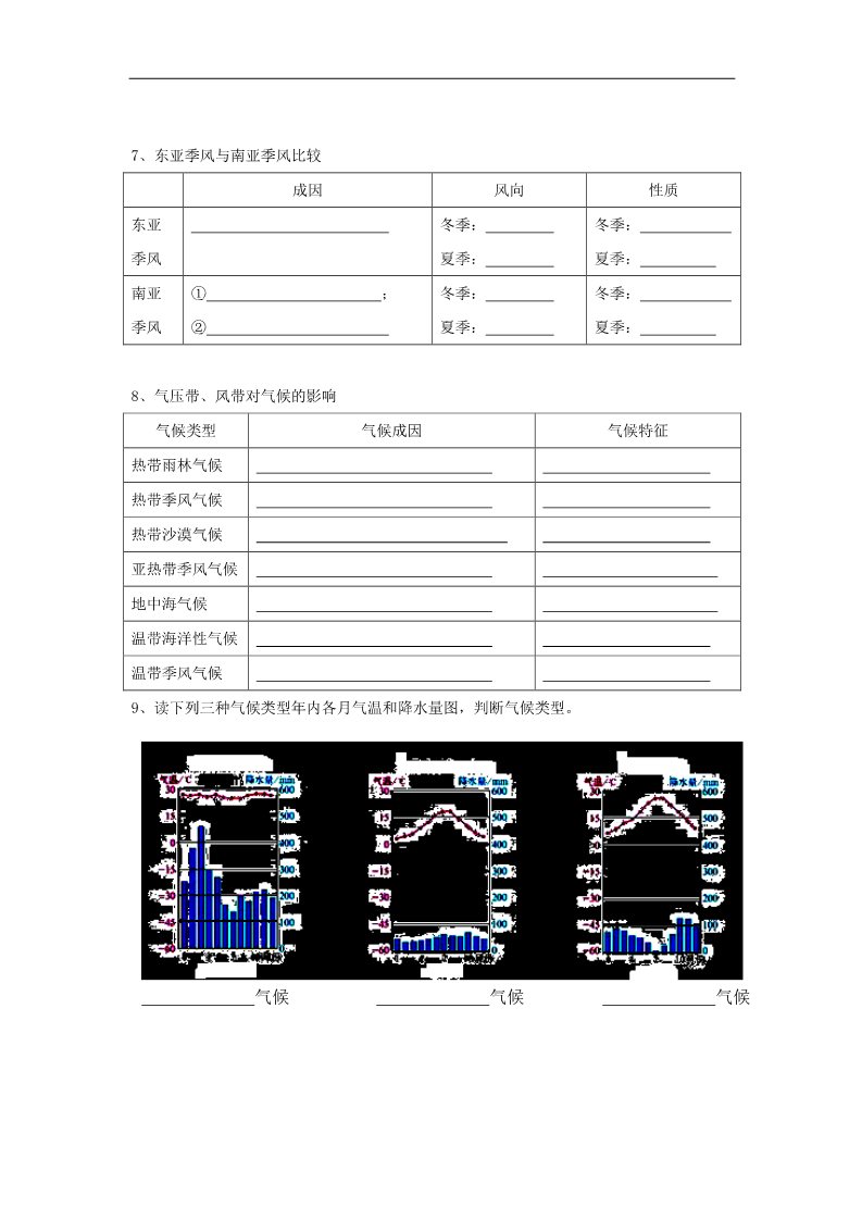 高中地理必修一地理：2.2. 《气压带和风带 》学案（新人教必修1）第3页