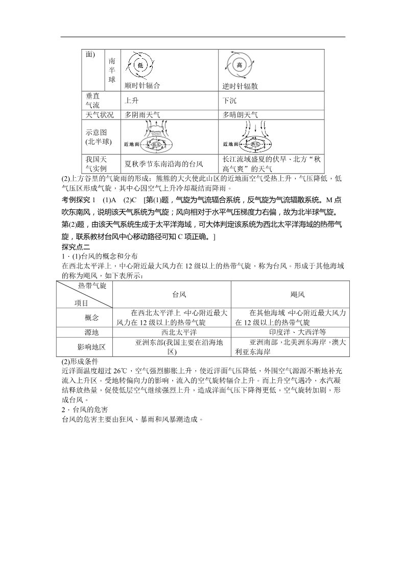 高中地理必修一地理新人教版必修一学案 2.3 常见天气系统 第2课时 气旋、反气旋与天气第5页