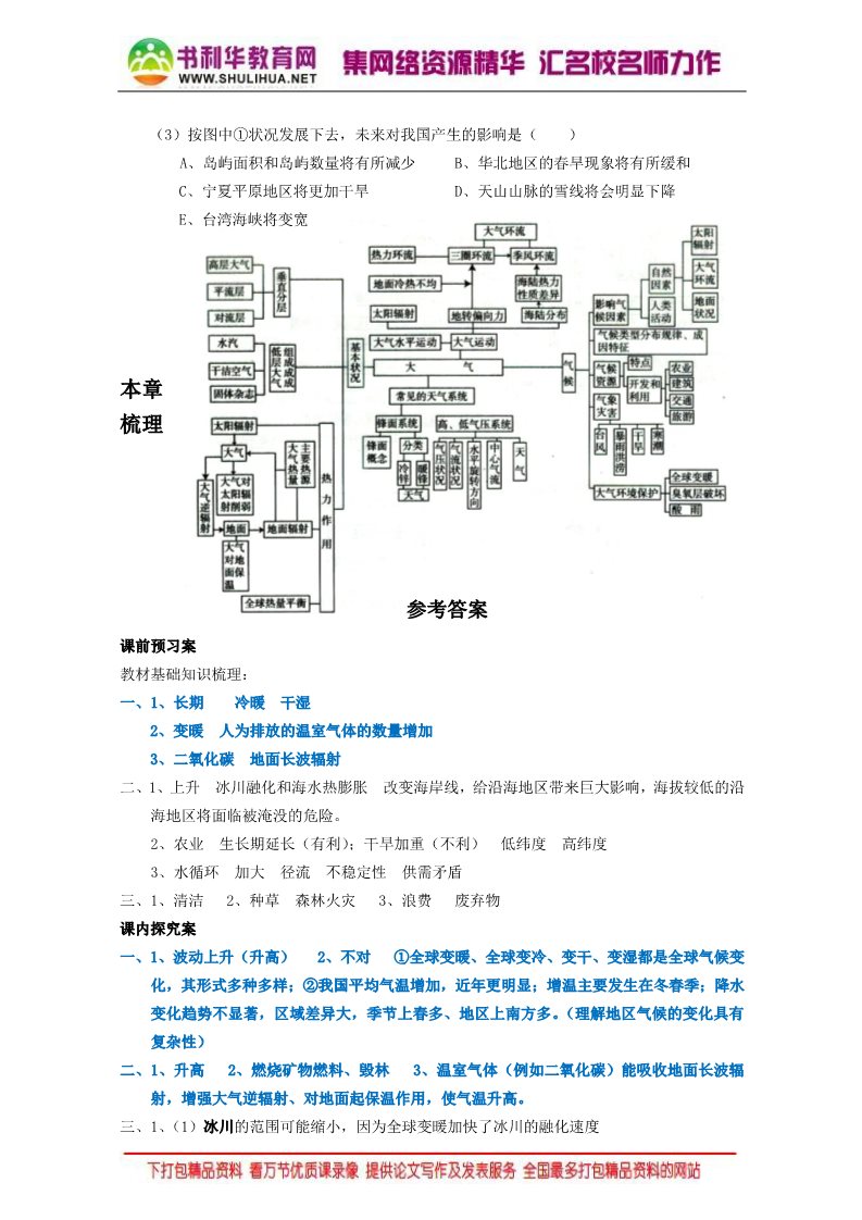 高中地理必修一2016-2017学年人教版高中地理必修一学案：2.4全球气候变化 Word版含答案第4页