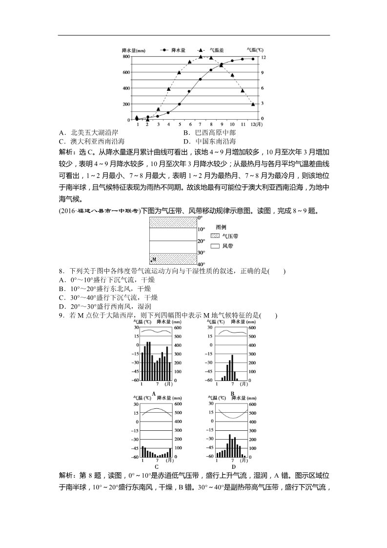 高中地理必修一2017高考地理（人教版）一轮复习练习：第2章 地球上的大气 第8讲课后达标检测 Word版含答案第3页