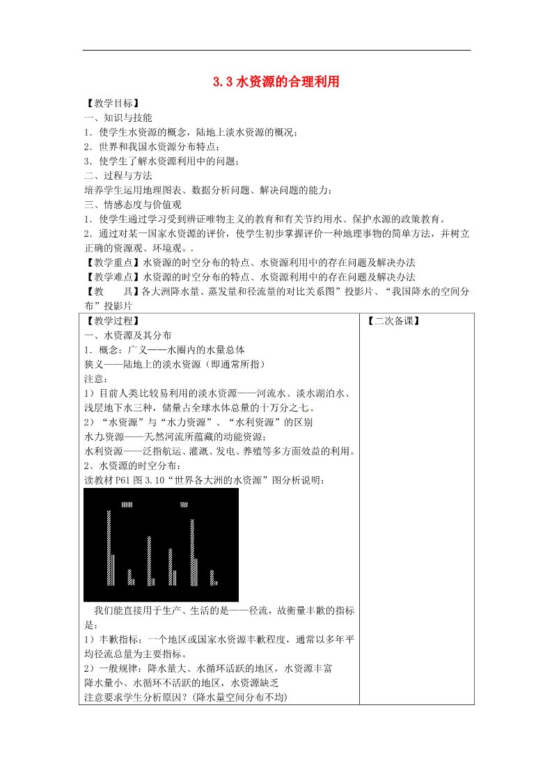 高中地理必修一高中地理 3.3水资源的合理利用教案 新人教版必修1第1页