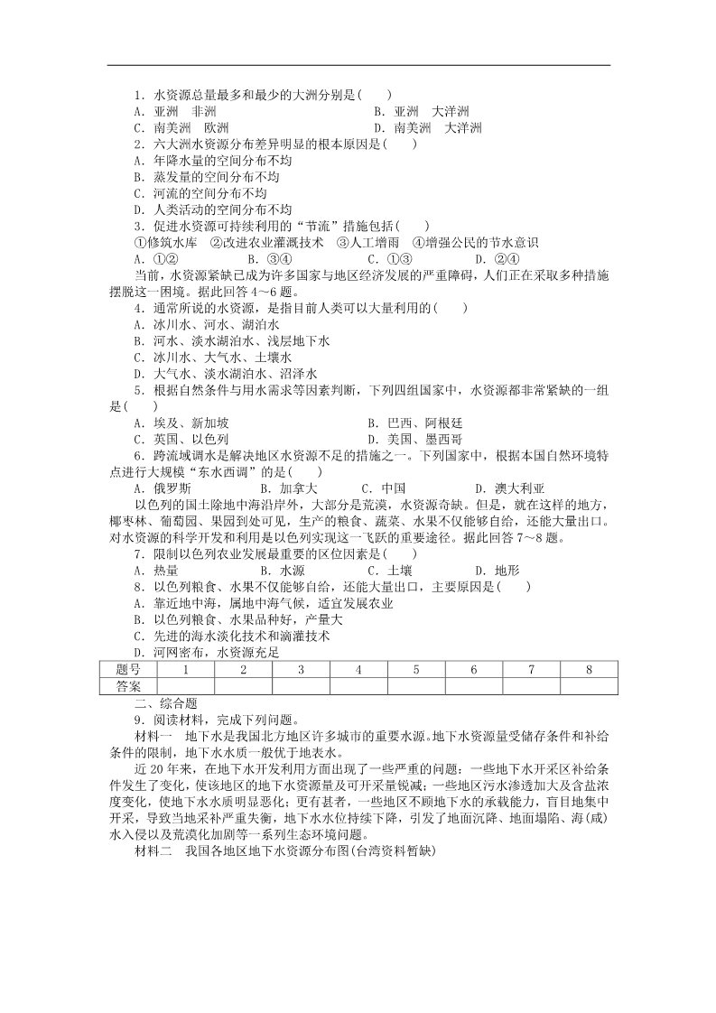 高中地理必修一高中地理 3.3 水资源的合理利用学案 新人教版必修1第4页