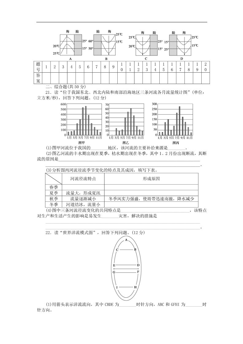 高中地理必修一高中地理 第三章 地球上的水章末检测（B）新人教版必修1第4页