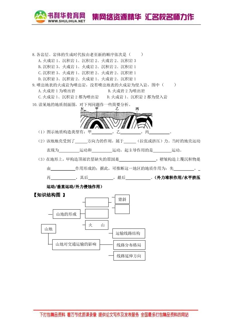 高中地理必修一2016-2017学年人教版高中地理必修一学案：4.2山地的形成 Word版含答案第4页