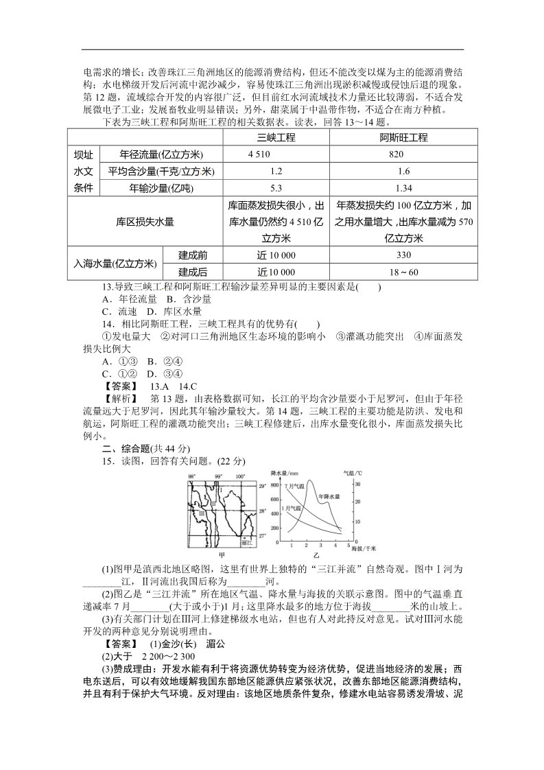 高中地理必修三【最新原创】2014届高三人教版地理复习：课时训练30 流域的综合开发——以美国田纳西河流域为例（Word版，含解析）第4页