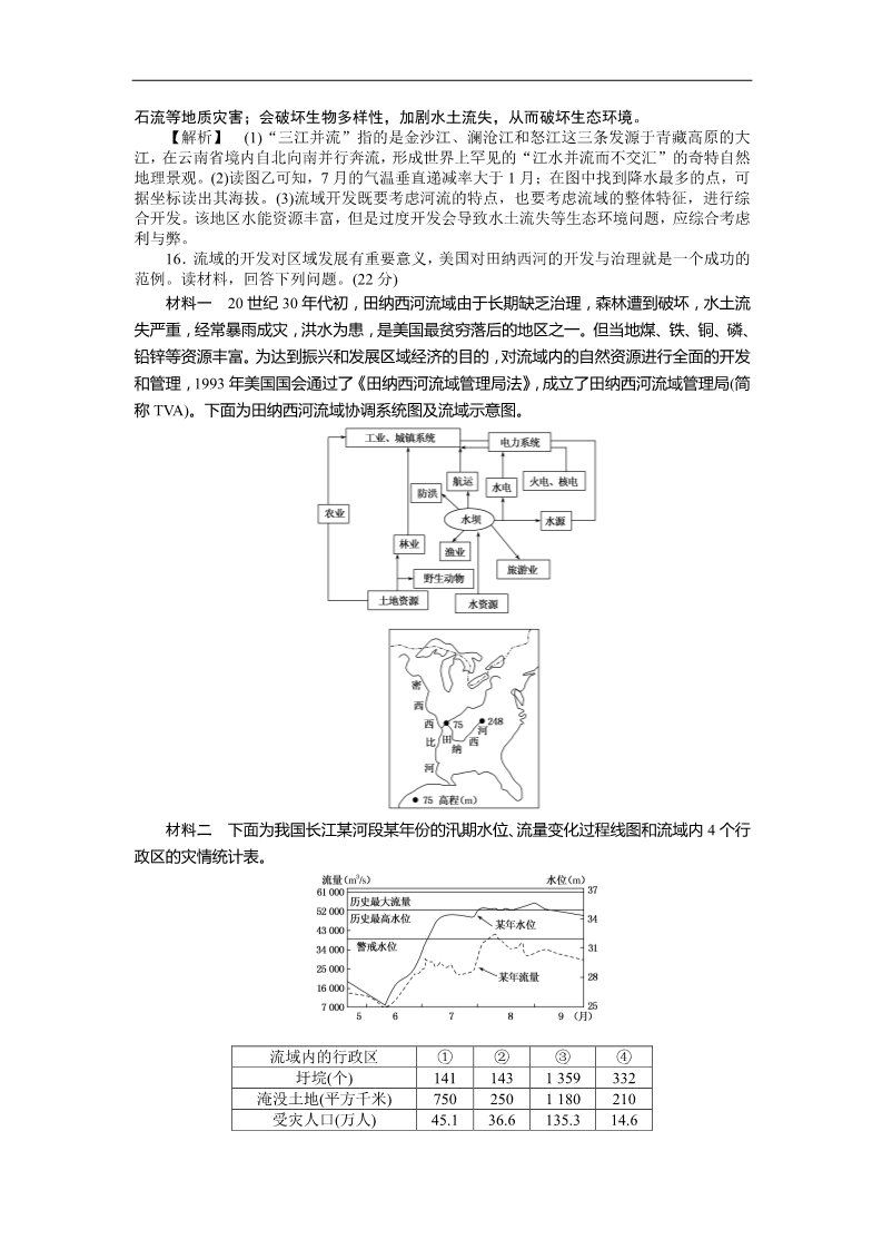 高中地理必修三【最新原创】2014届高三人教版地理复习：课时训练30 流域的综合开发——以美国田纳西河流域为例（Word版，含解析）第5页