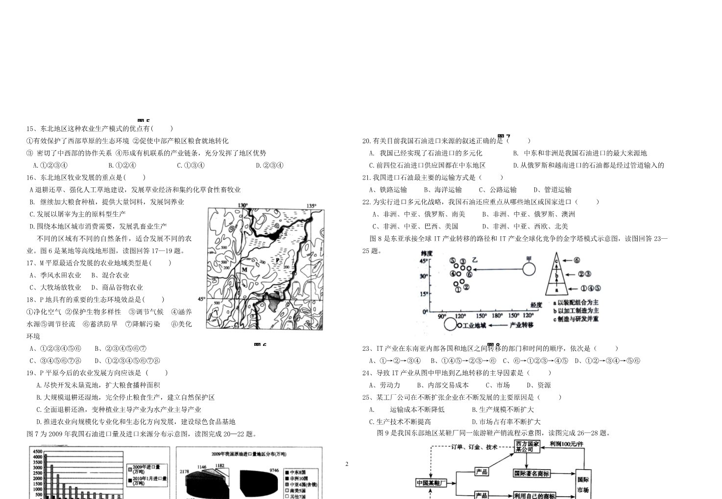 高中地理必修三福建省厦门翔安一中2011-2012学年高二地理上学期期中考试卷 理第2页