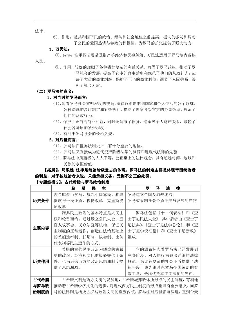 高中历史必修一高中历史 专题二 古代希腊和罗马的政治制度知识点汇编 新人教版必修1第3页