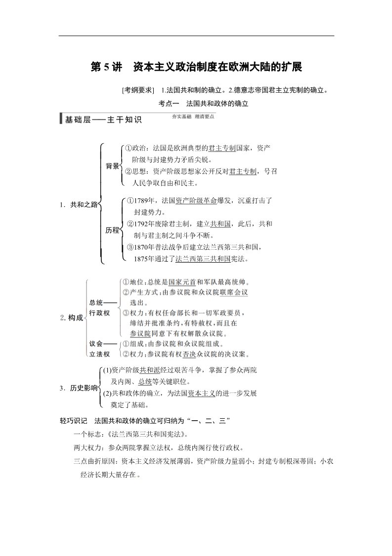 高中历史必修一步步高2015届高考历史（人教版）大一轮复习配套文档：第二单元 第5讲　资本主义政治制度在欧洲大陆的扩展（共15页，含答案解析）第1页