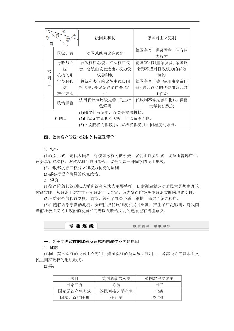 高中历史必修一高中历史学案：第三单元　近代西方资本主义政治制度的确立与发展 单元整合学案（人教版必修1）第2页