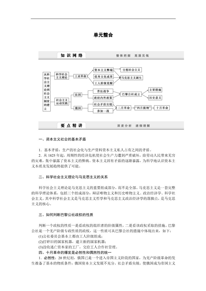 高中历史必修一高中历史学案：第五单元　从科学社会主义理论到社会主义制度的建立 单元整合学案（人教版必修1）第1页