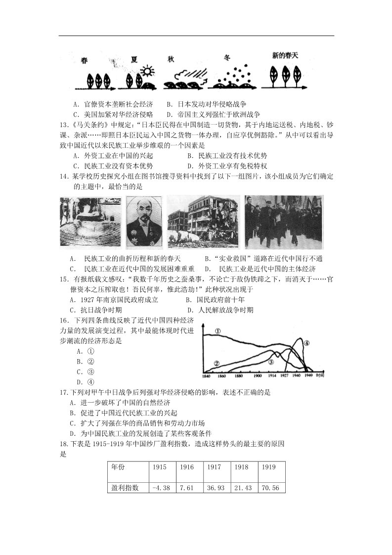 高中历史必修二高中历史 2.3近代中国资本主义的历史命运过关训练 新人教版必修2第5页