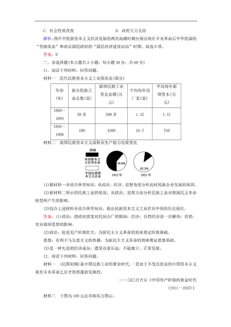 高中历史必修二高中历史（人教版）必修2作业：第10课中国民族资本主义的曲折发展第4页