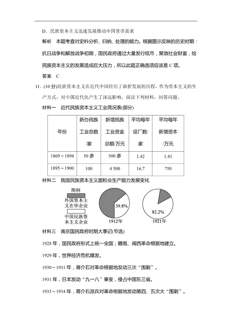 高中历史必修二高中历史（人教版，必修2）随堂课时反馈检测：第10课　中国民族资本主义的曲折发展（基础+能力，含解析）第5页