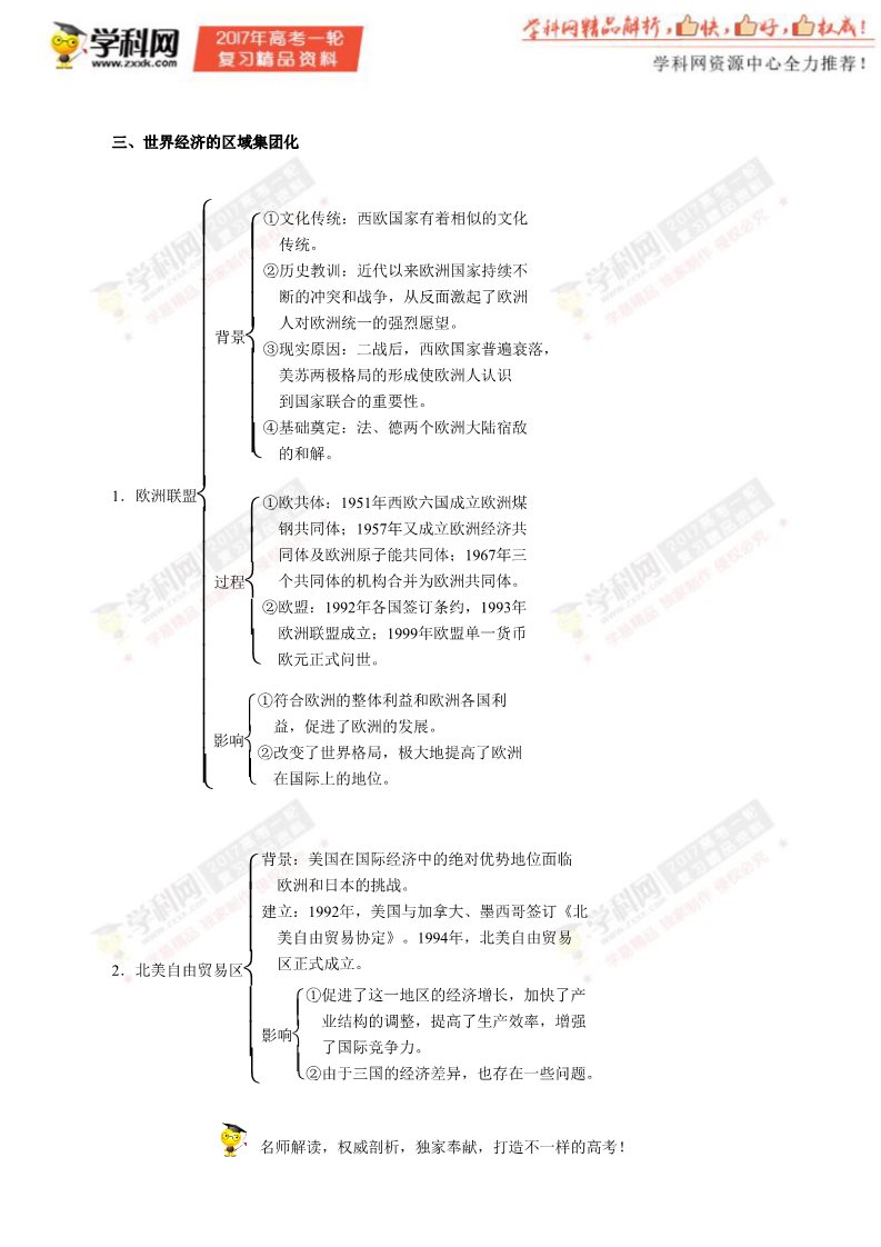 高中历史必修二第23讲 当今世界经济的全球化趋势（教学案）-2017年高考历史一轮复习精品资料（解析版）第3页