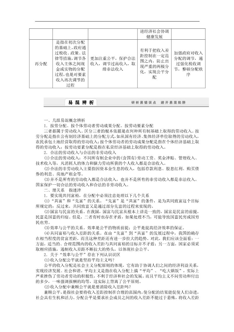 高中政治必修一第七课 个人收入的分配本课总结学案 新人教版必修1第3页