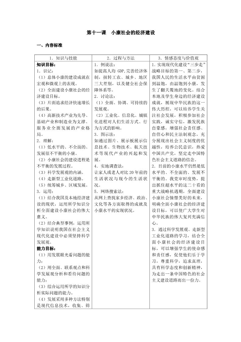 高中政治必修一第十一课  小康社会的经济建设第1页