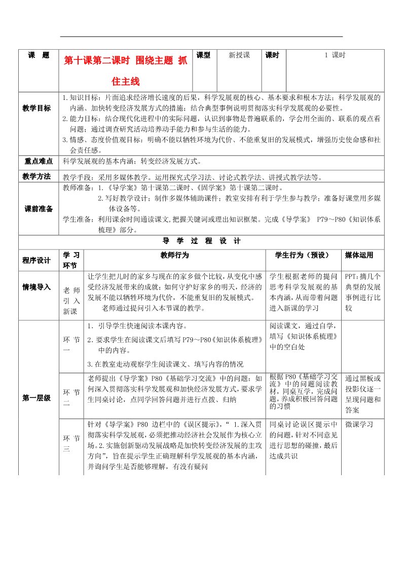 高中政治必修一10.2围绕主题 抓住主线教案 新人教版必修1第1页