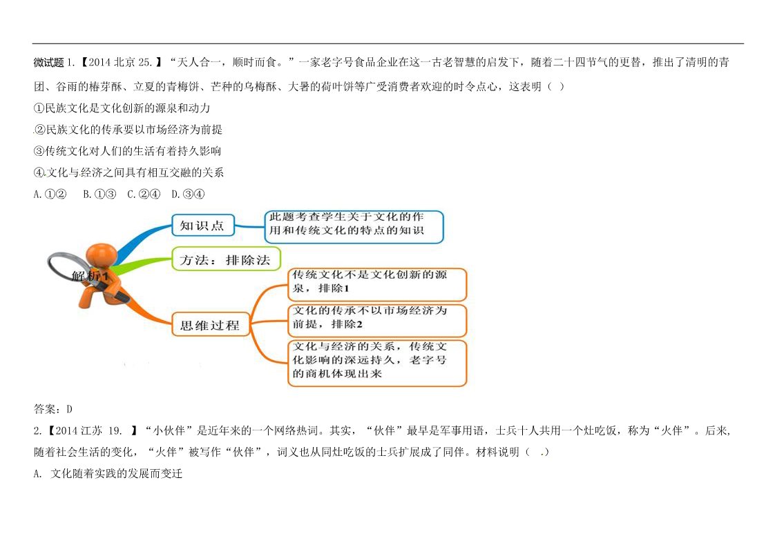 高中政治必修三第1课+文化与社会教材图解（思维导图+微试题）人教版政治必修3第2页