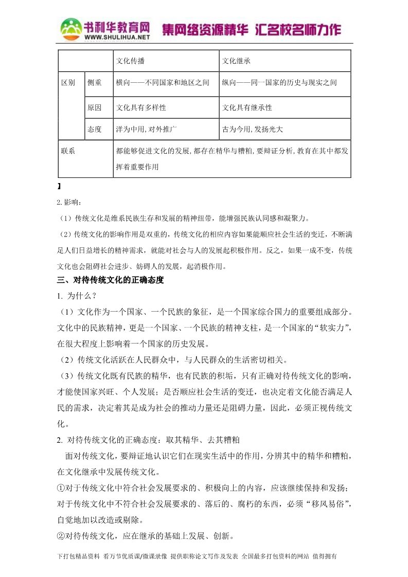 高中政治必修三4.1传统文化的继承（讲）（新人教版必修3）（教师版）Word版含解析2015-2016学年高二政治同步精品课堂（提升版）专题第2页