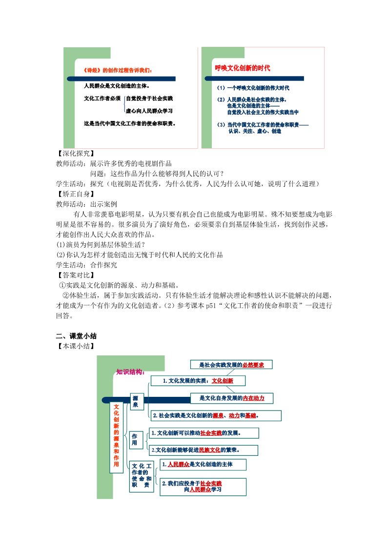 高中政治必修三第2单元 第5课 第1框 文化创新的源泉和作用教材分析与导入设计1 新人教版必修3第4页