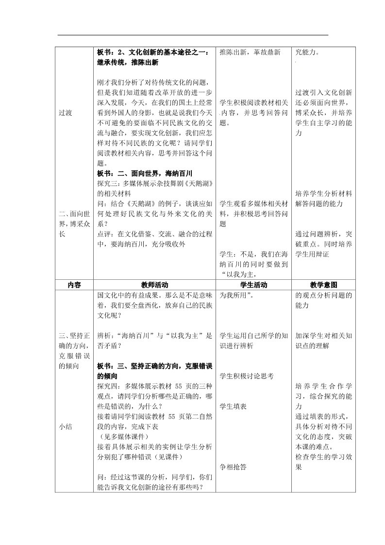 高中政治必修三第五课 文化创新 文化创新的途径教案6 新人教版必修3第2页