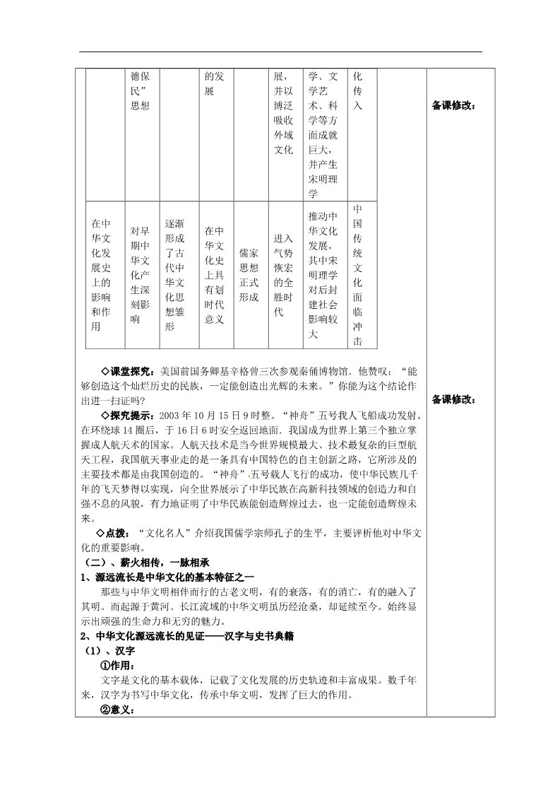 高中政治必修三第六课 第一框 源远流长的中华文化教案 新人教版必修3第2页