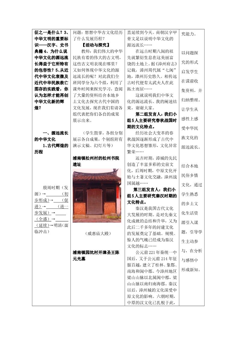 高中政治必修三第3单元 第6课 第1框 源远流长的中华文化教材分析与导入设计1 新人教版必修3第3页