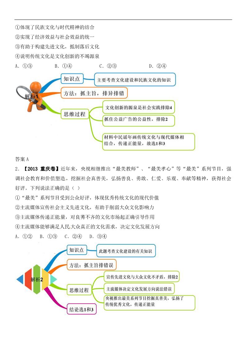 高中政治必修三第8课 走进文化生活教材图解（思维导图+微试题）人教版政治必修3第2页