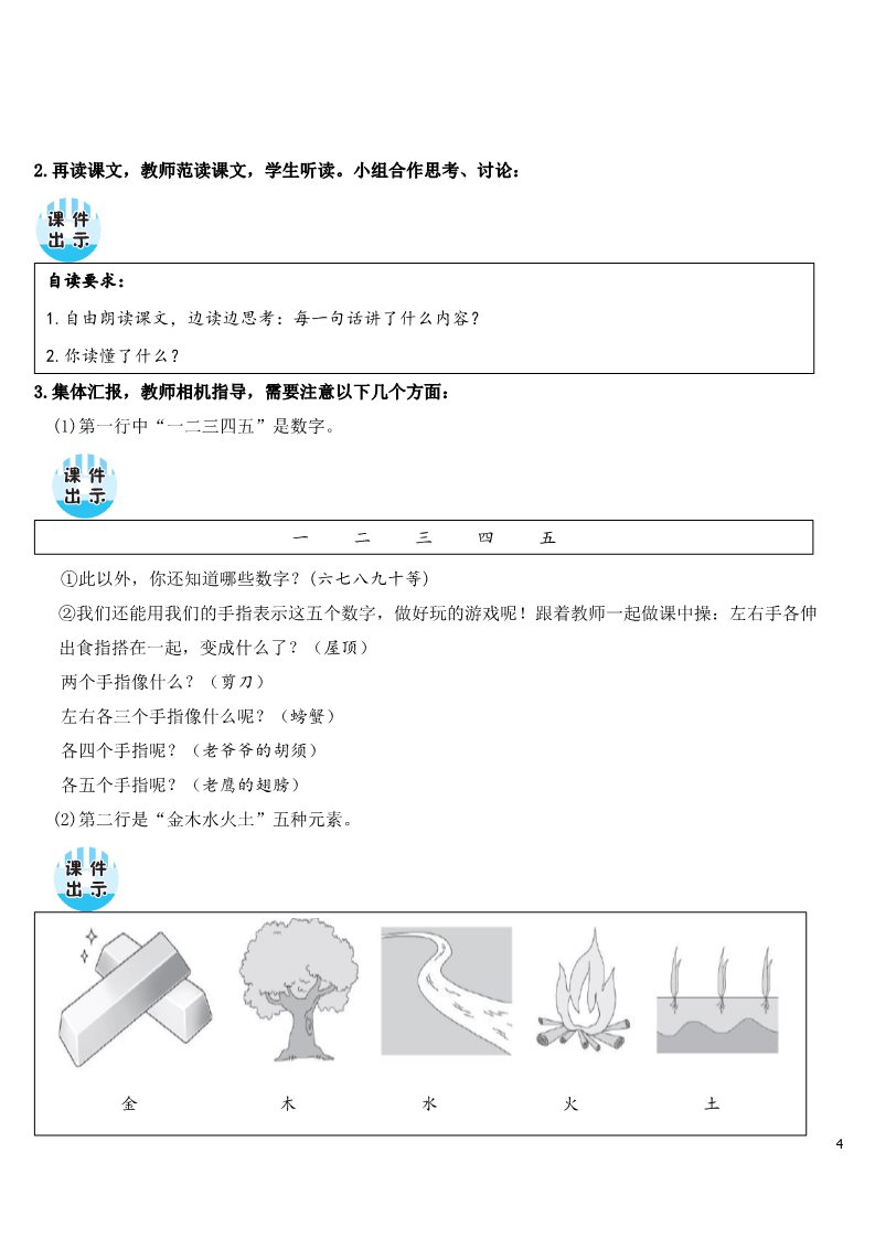 一年级上册语文2 金木水火土【教案】第4页