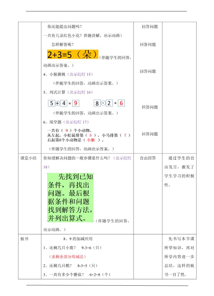 一年级上册数学(人教版）5.4（8、9加减法的应用）教学设计第5页