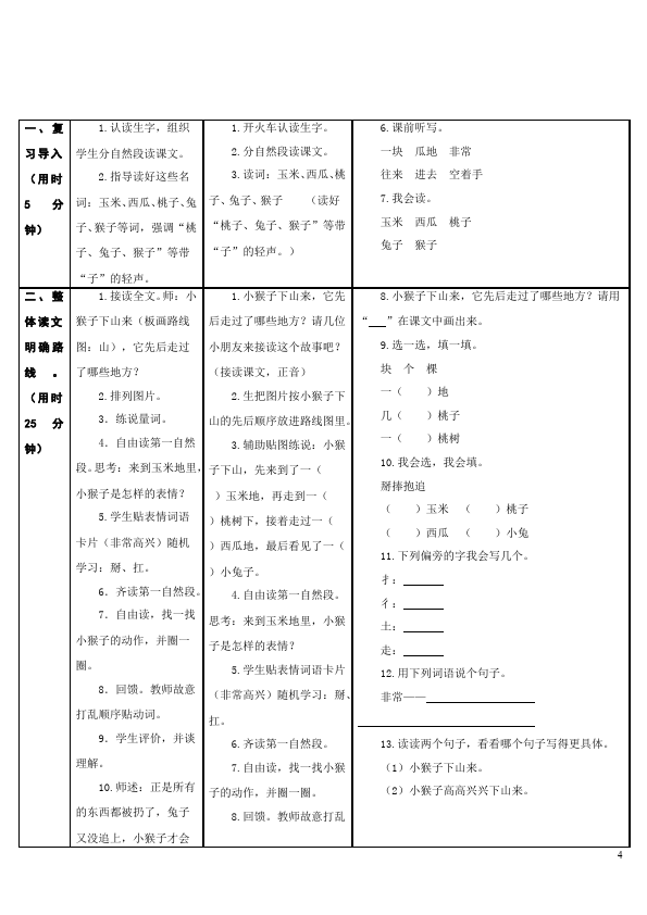一年级下册语文语文《第18课:小猴子下山》教学设计教案第4页
