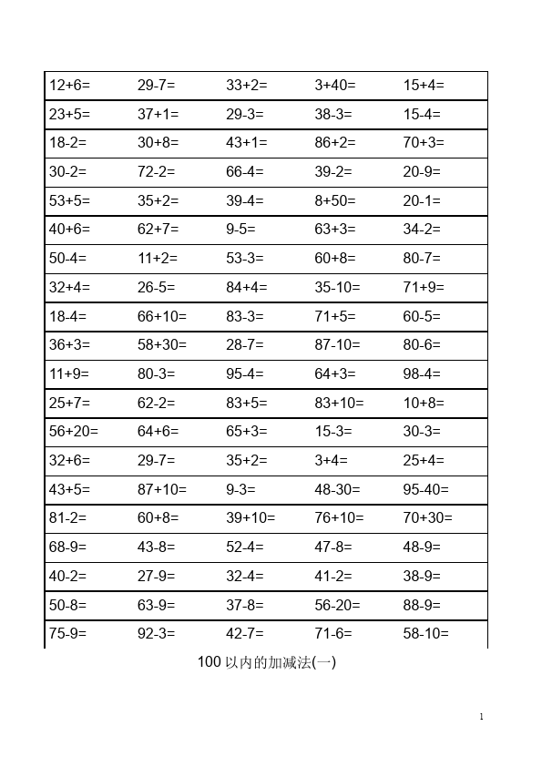 一年级下册数学（人教版）数学《100以内的加法和减法(一)》命题试卷第1页