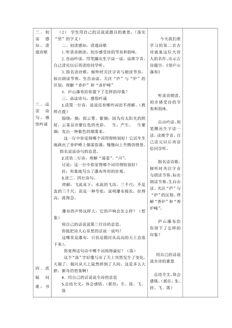 二年级上册语文教案2《望庐山瀑布》第2页