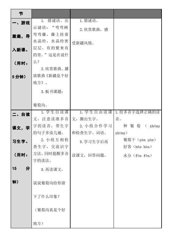 二年级上册语文语文精品《第11课:葡萄沟》教案教学设计第2页