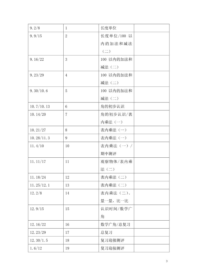 二年级上册数学（人教版）教学计划案例 (12)第3页