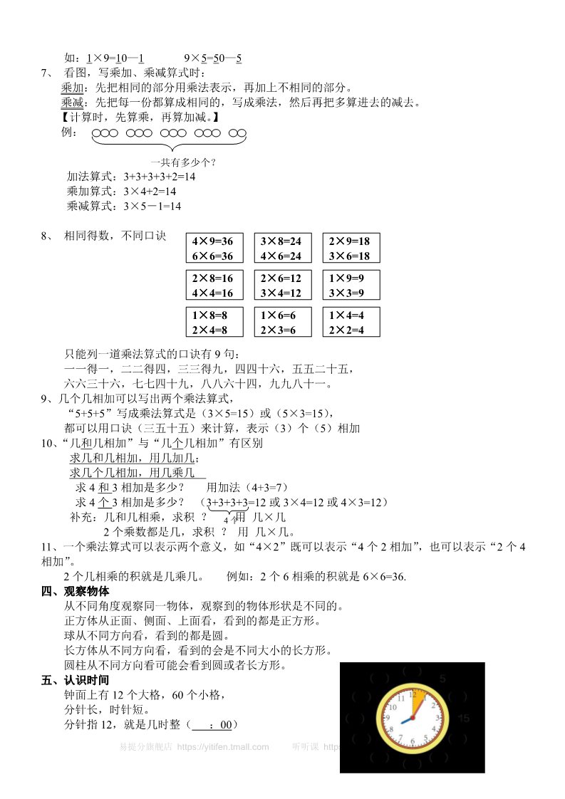 二年级上册数学（人教版）新人教版数学二年级上册知识点整理第4页