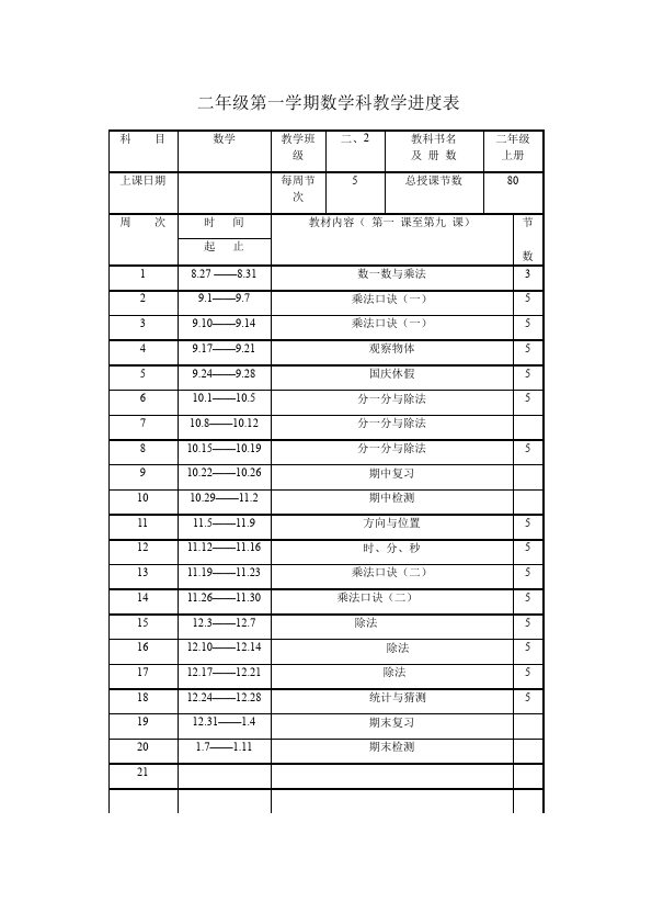 二年级上册数学（人教版）数学《全册导学案》4第1页