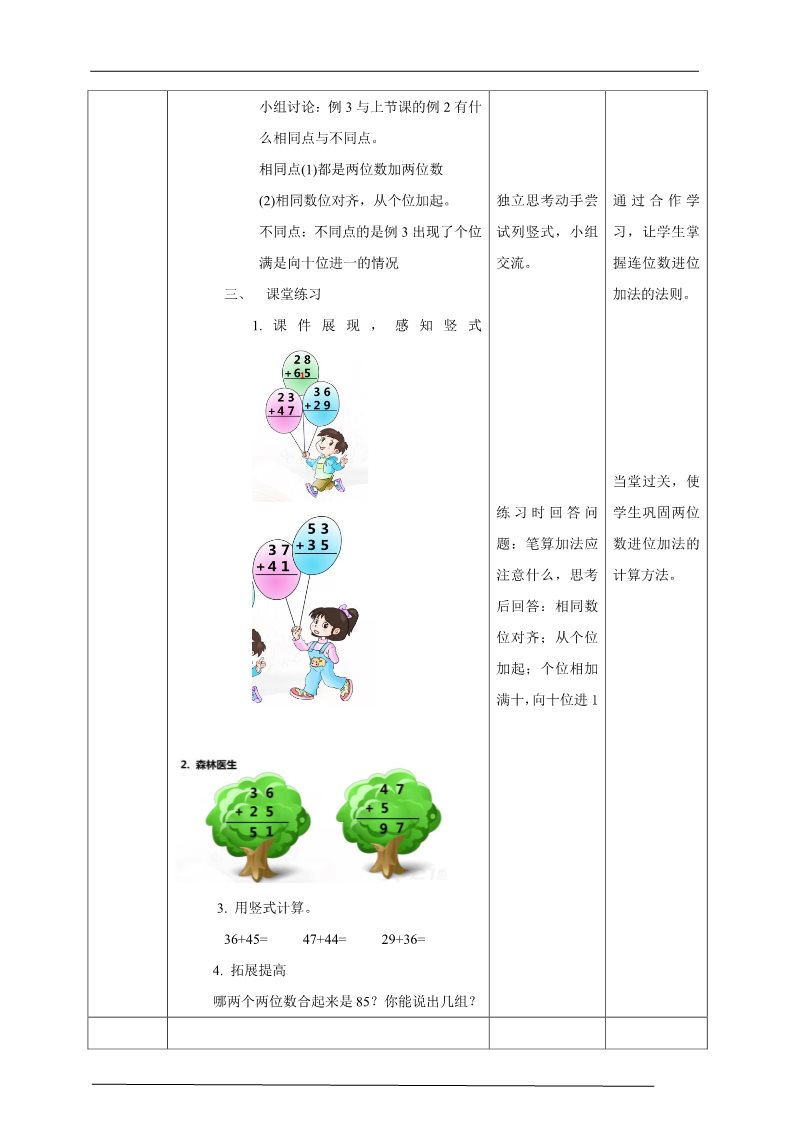 二年级上册数学（人教版）人教版数学二年级上册100以内数的加法（进位加）教学设计第3页