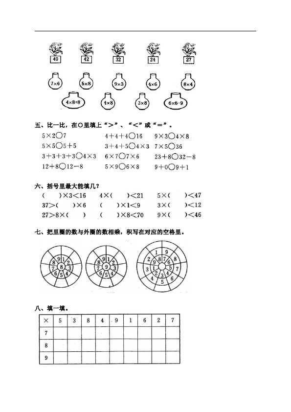 二年级上册数学（人教版）第六单元表内乘法(二)单元测试试卷第2页