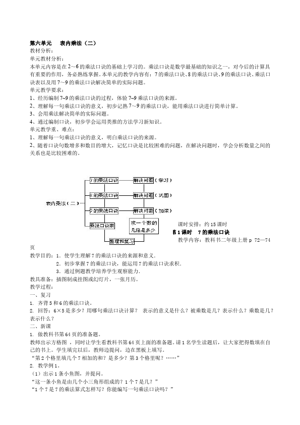 二年级上册数学（人教版）数学《第六单元:表内乘法(二)》教案教学设计下载2第1页