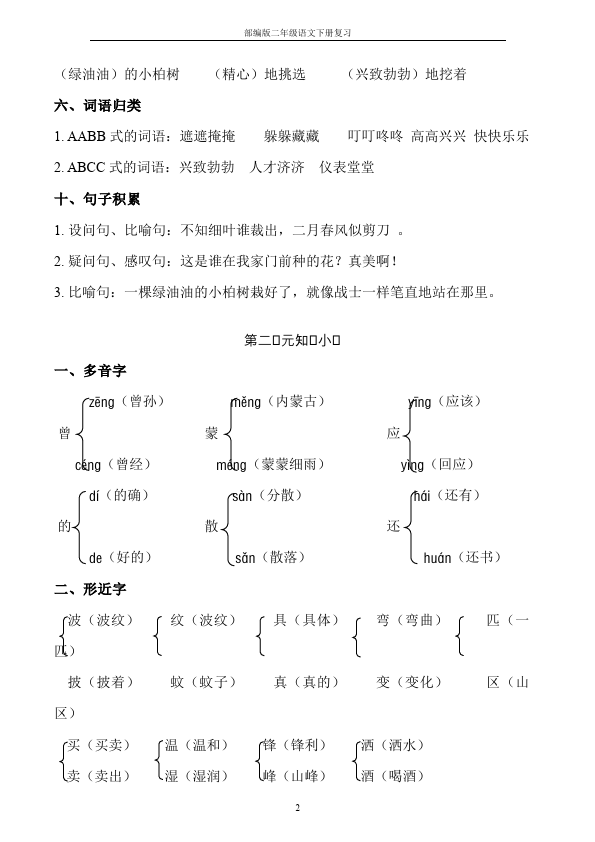 二年级下册语文语文综合复习资料第2页