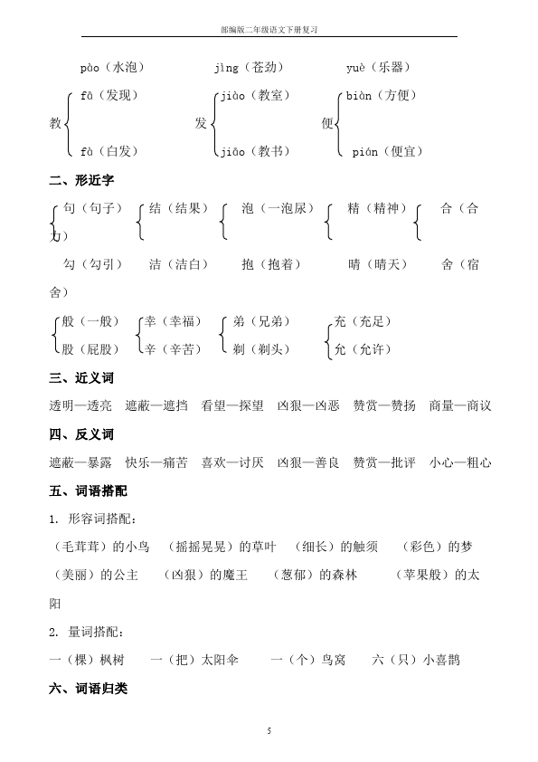 二年级下册语文语文综合复习资料第5页