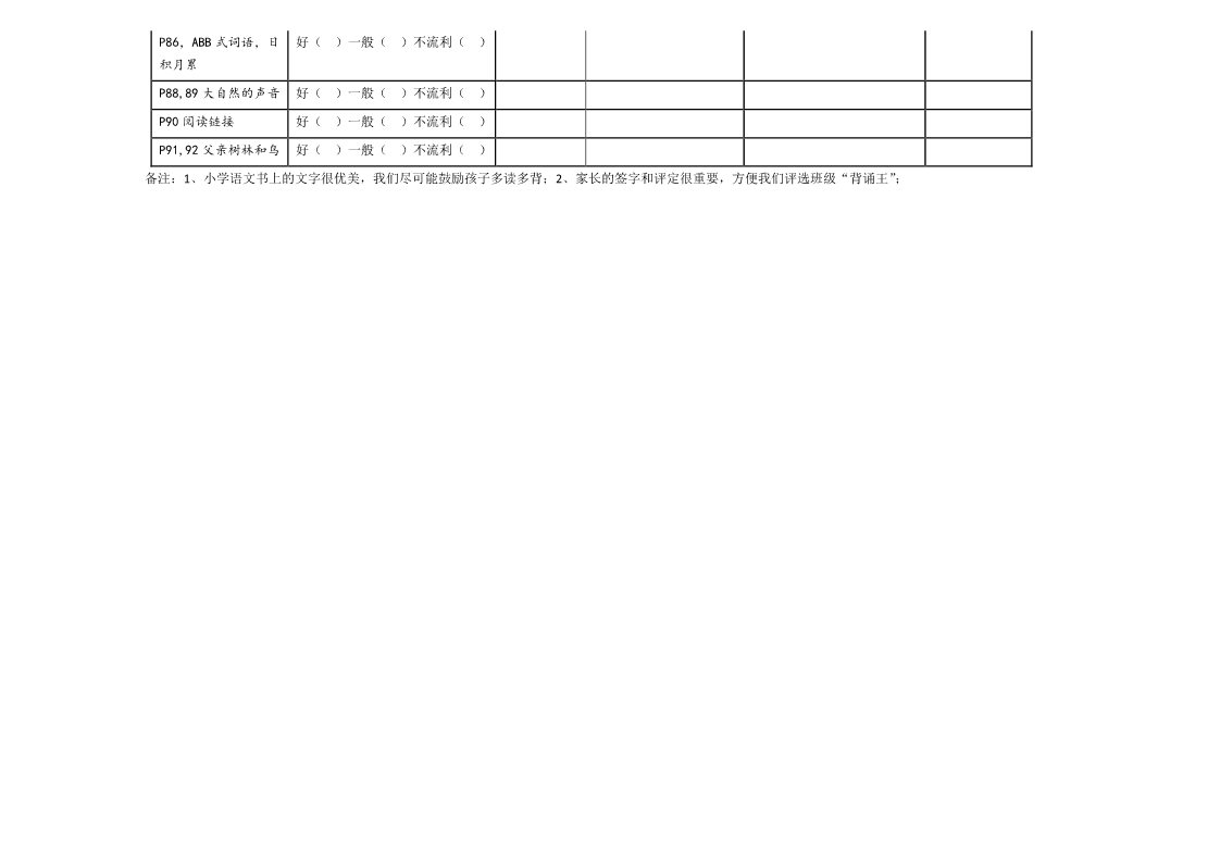 三年级上册语文上语文背诵表第2页