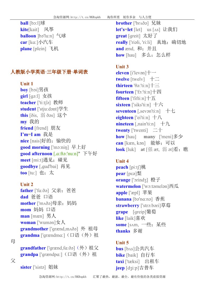 三年级上册英语(PEP版)PEP小学英语3-6年级单词及音标 (2)第2页